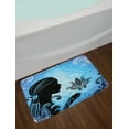 thumbnail image 2 of Silhouette Bath Mat, Girl with Zentangle Lotus, Plush Bathroom Decor Mat with Non Slip Backing, 29.5" X 17.5", Grey Sky Blue, by Ambesonne, 2 of 2