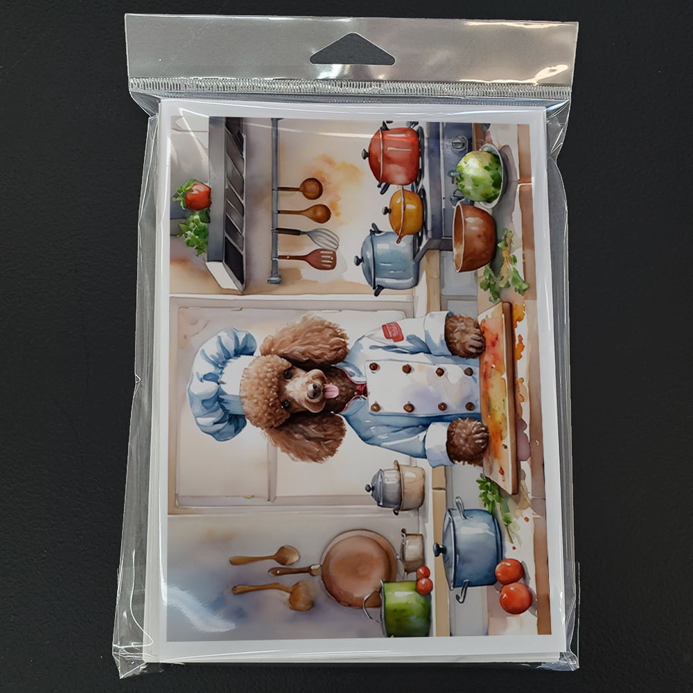 Chocolate Poodle The Chef Greeting Cards Pack of 8 7 in x 5 in
