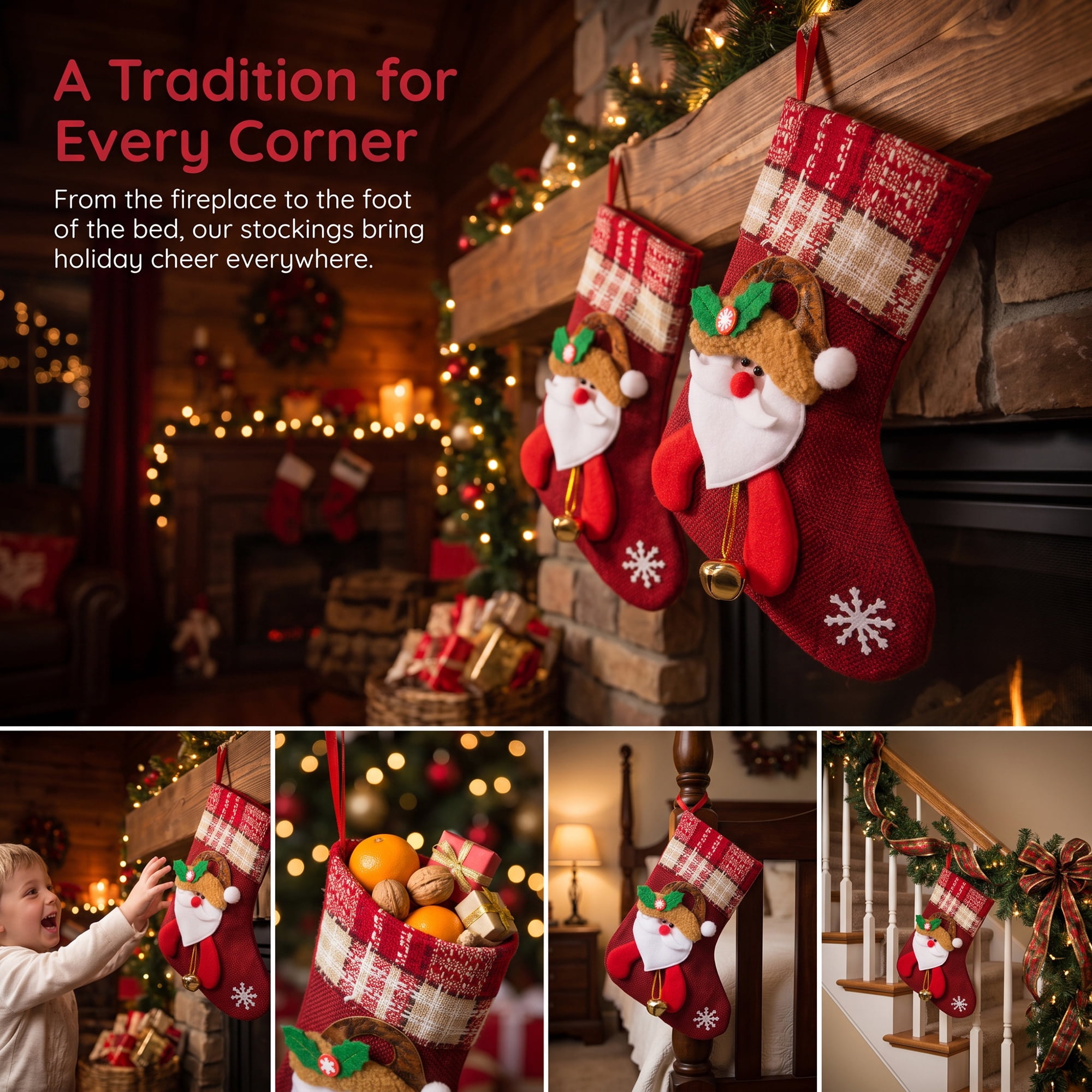 Unique Bargains Heritage Character Christmas Stocking Double Layer Timeless Sock Red 8"