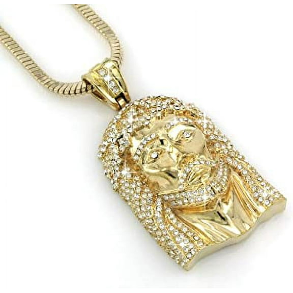 HIP HOP BLING Gold Tone ICED OUT JESUS FACE PENDANT