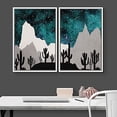 thumbnail image 3 of IDEA4WALL Framed Wall Art Print Set Teal & Black Watercolor Star Sky & Mountain Desert Cacti Nature Wilderness Modern Rustic for Living Room, Bedroom, Office - 24"x36"x2 White, 3 of 5