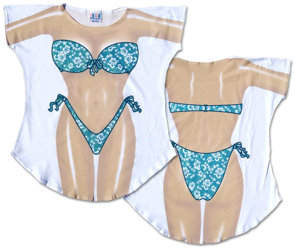 Teal Flowers Bikini Cover-Up Ladies T 