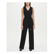 TOMMY HILFIGER Womens Black Sleeveless V Neck Wide Leg Jumpsuit 8