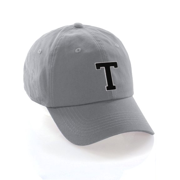 Custom Hat A to Z Initial Letters Classic Baseball Cap, Light Grey White Black Letter T