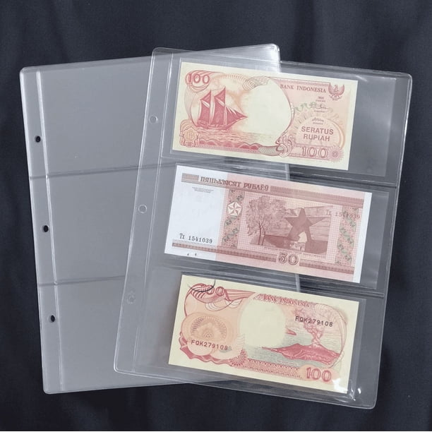 Papelera de uso general de 3 agujeros, de una página y 3 filas, de avanzada, para colección de billetes, de hojas sueltas, de material duro, plana