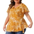 thumbnail image 2 of DARING DIVA Women's Plus Wrap V Neck Tie Waist Ruffle Sleeve Blouse 2X Yellow, 2 of 6