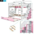 thumbnail image 3 of Full/Full Bunk Beds with Pull-out Trundle Bed, Wooden Playhouse Beds Frame with Storage Cabinets, Bookshelves and Staircase, 3-in-1 Storage Beds with Ladder and Safety Guardrails, White&Pink, 3 of 7