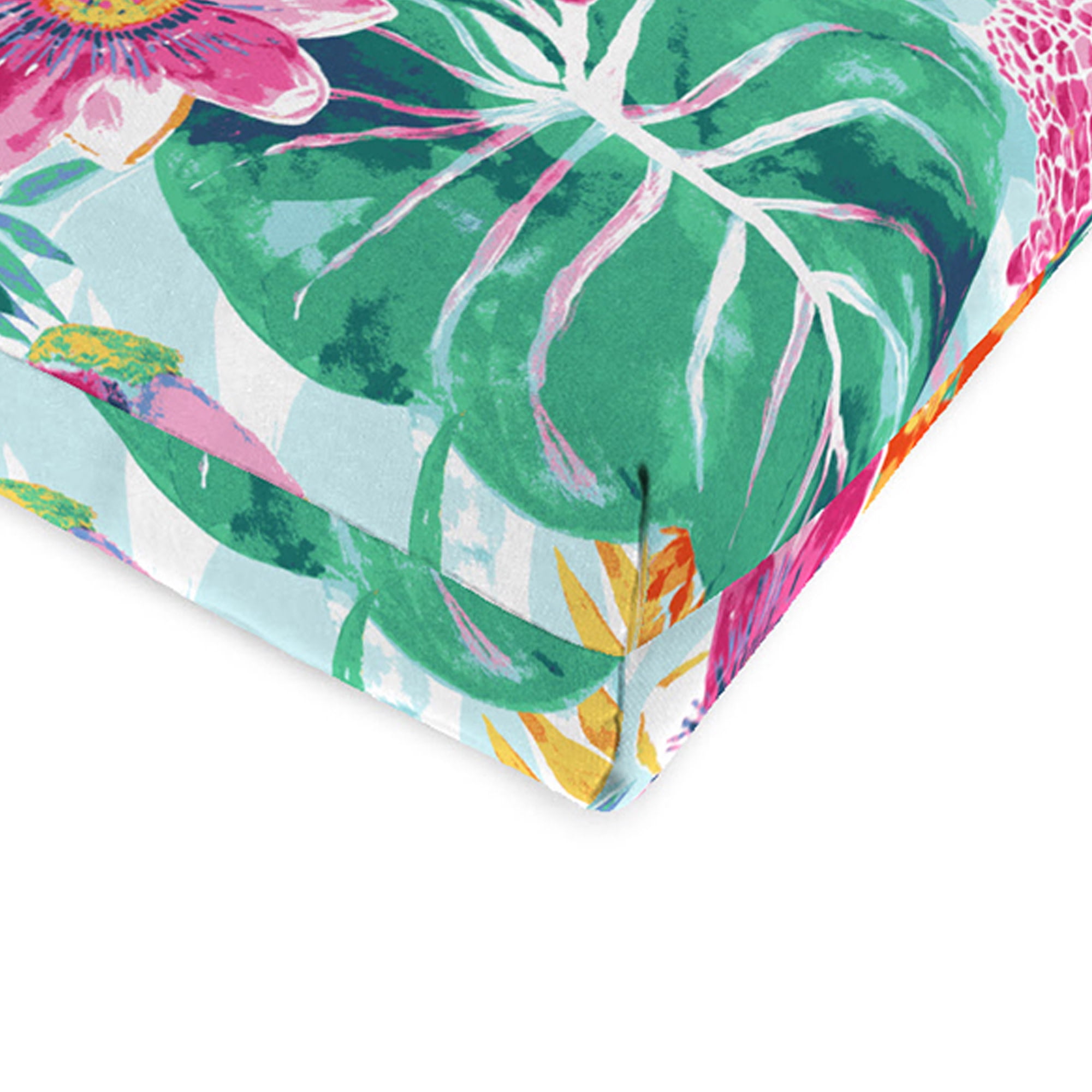 Jordan Manufacturing 44" x 22" Alene Aquatic Light Blue Tropical Rectangular Outdoor Chair Cushion with Ties and Hanger Loop