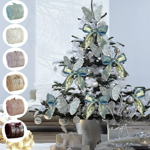 OEFNTAC Decorations Flash Bronzing Chiffon Edge Ribbon Christmas Bow Xmas Decor