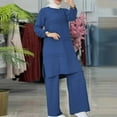 thumbnail image 2 of QATAINLAV Abayas Dress for Women Muslim Long Sleeve Shirts Tops and Loose Fit Wide Leg Pants 2 Piece Sets Solid Color Lounge Set Plus Size Dubai Outfits, Blue, L, 2 of 8