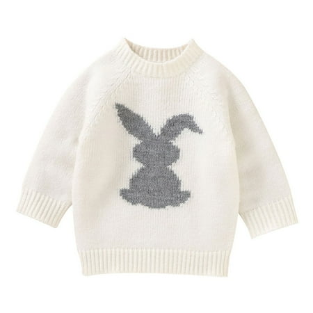 

BULLPIANO Infant Girl Boy Bunny Print Knit Pullover Sweatshirt Warm Long Sleeve Shirt Knitted Sweater Tops for Infant Toddler Kids