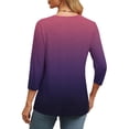 thumbnail image 5 of Womens 3/4 Sleeves Blouse Teen Girls Dressy Gradient Pullover Loose Fit Tops Juniors V Neck Tunic Casual Summer, 5 of 6