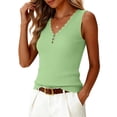 thumbnail image 6 of Sleeveless T-Shirt For Women's Summer Loose Sleeveless Button V-Neck Shirt Knitted Tank Tops Green M, 6 of 6