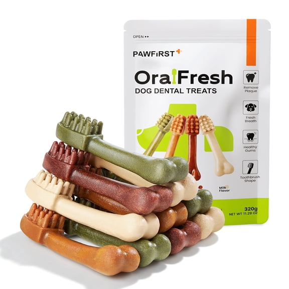 PawFirst Dental Chews for Small Dogs, Toothbrush-Shaped Dog Treats, Teeth Cleaning & Breath Freshening, 12 oz, 40 Count