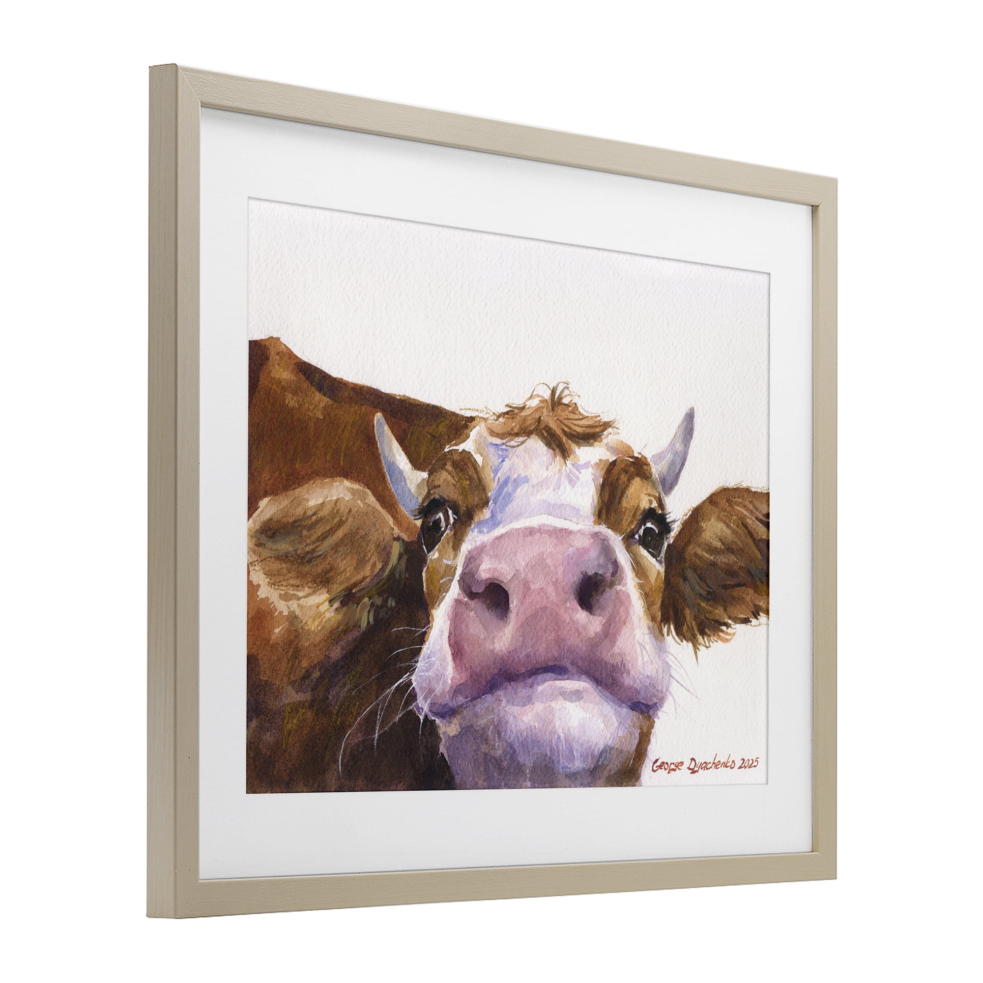 Stupell Industries Cute Cow Close Up Birch Framed Print Under Glass, design by George Dyachenko