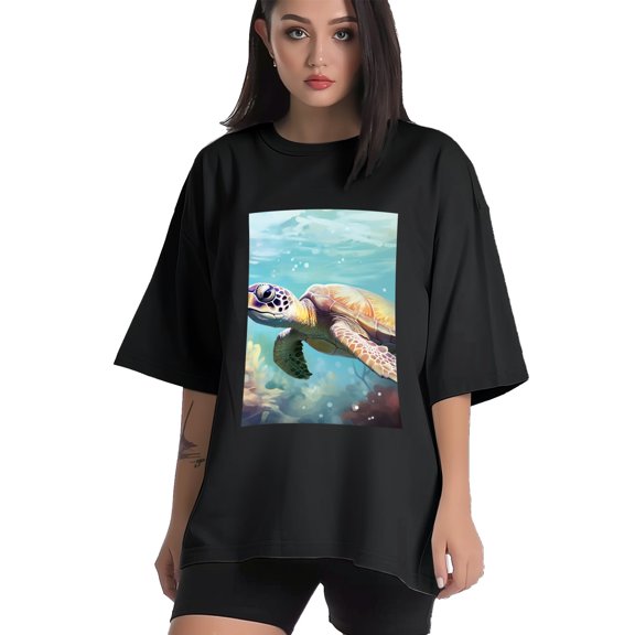 Plus Size Shirt for Women Black Tops for Women Short Sleeves Shirt for Women Sea Turtle 2 T Shirt Crewneck Shirt for Women XS