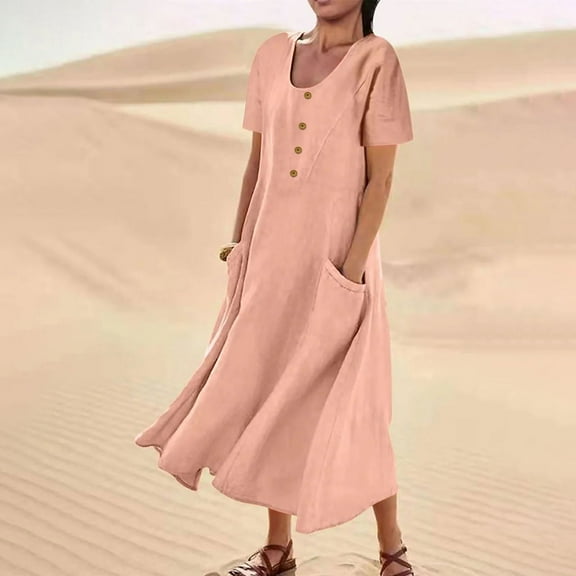 Sakmal Women'S Dresses Long Shift Dress Sequin Print Button Casual Loose Short Sleeve Women'S Skirts