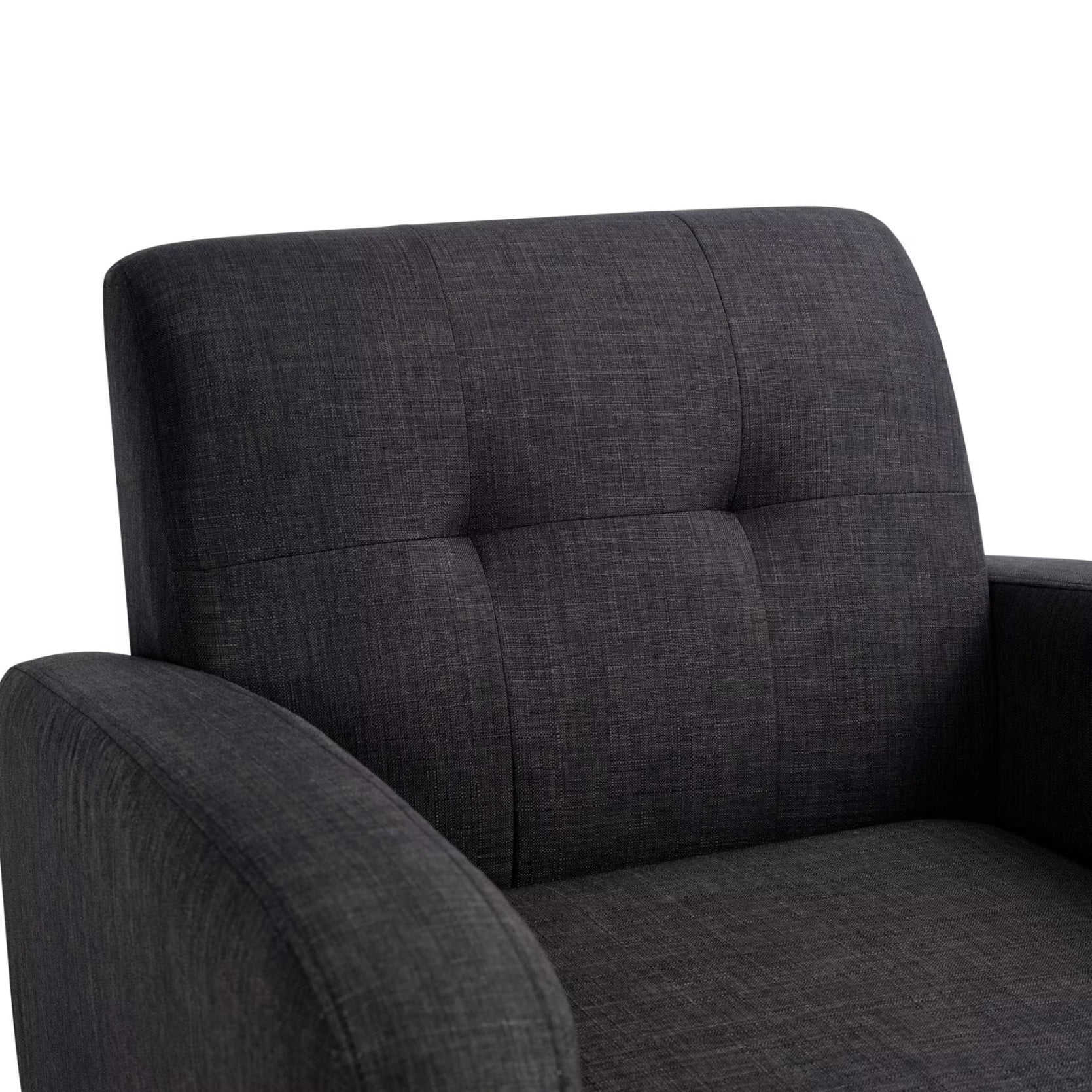 Mid-Century Modern Accent Armchair, Upholstered Fabric Living Room Chair with Deep Seat, Padded Arms & Rubber Wood Legs, Black