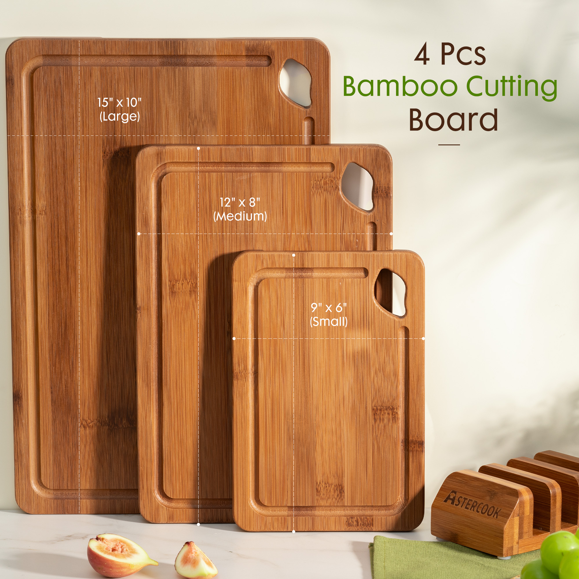 Astercook 4-Piece Bamboo Cutting Board Set with Holder photo 3