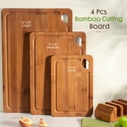 Astercook 4-Pieces Wood Cutting Board, Bamboo Chopping Board for Kitchen with Holder, Cutting Boards Set with Juice Groove and Handles, Charcuterie Board for Chopping Meat, Vegetables and Fruits