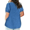 thumbnail image 6 of ZQGJB Womens Summer T-Shirts Plus Size Casual Short Sleeve Button up V Neck Henley Shirts Loose Oversized Comfy Soft Cotton Tees Tops with Pockets C-Blue XXXL, 6 of 7
