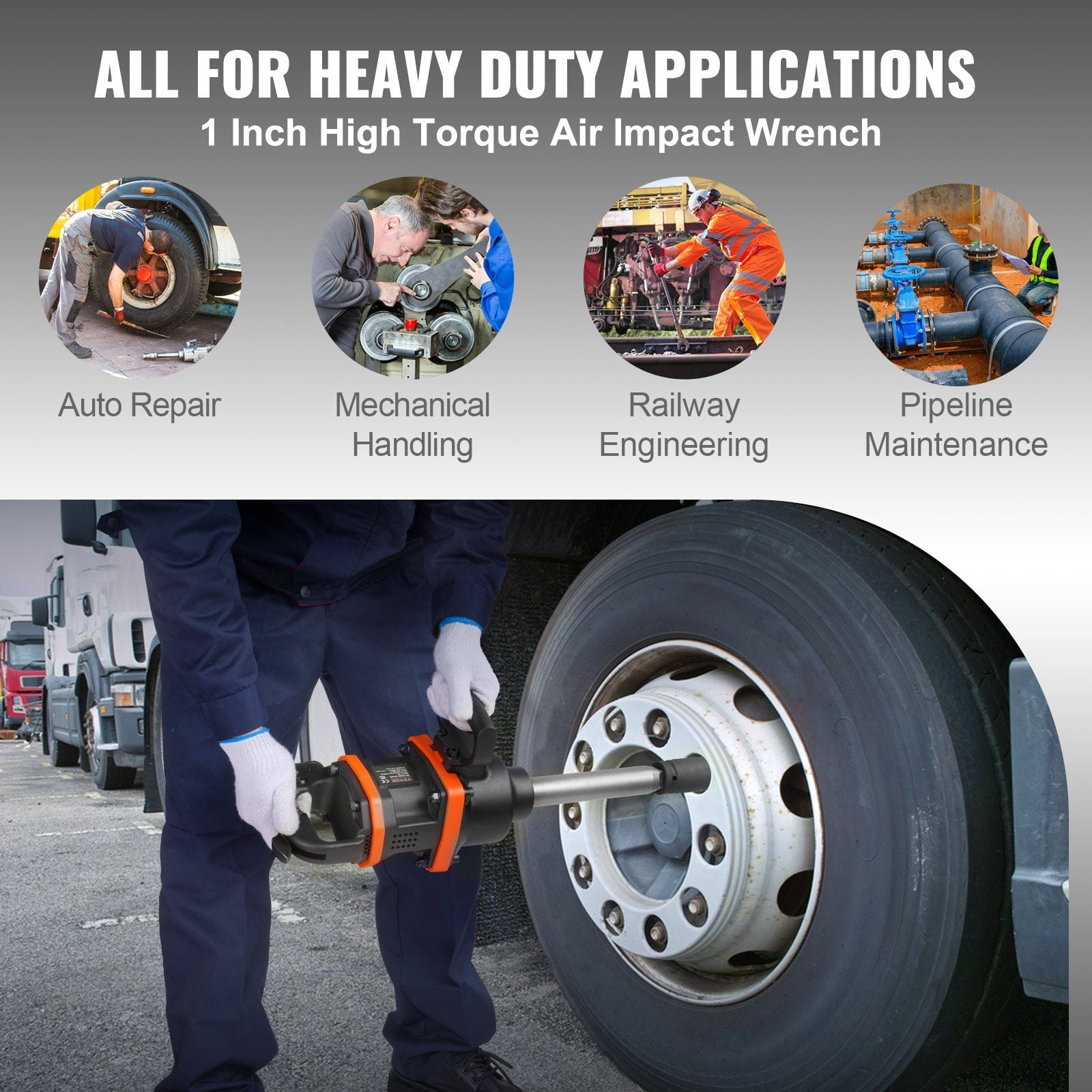 1 Inch Pneumatic Impact Wrench, 3160 ft-lbs Max Torque, Heavy Duty Air Impact Gun with 8 Inch Extended Anvil & Case for Truck/Bus Repair