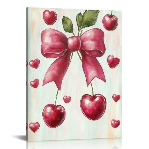 FCXZI Cherries Bow Hearts Print Canvas Wall Art Home Decor 12x16 12x16in