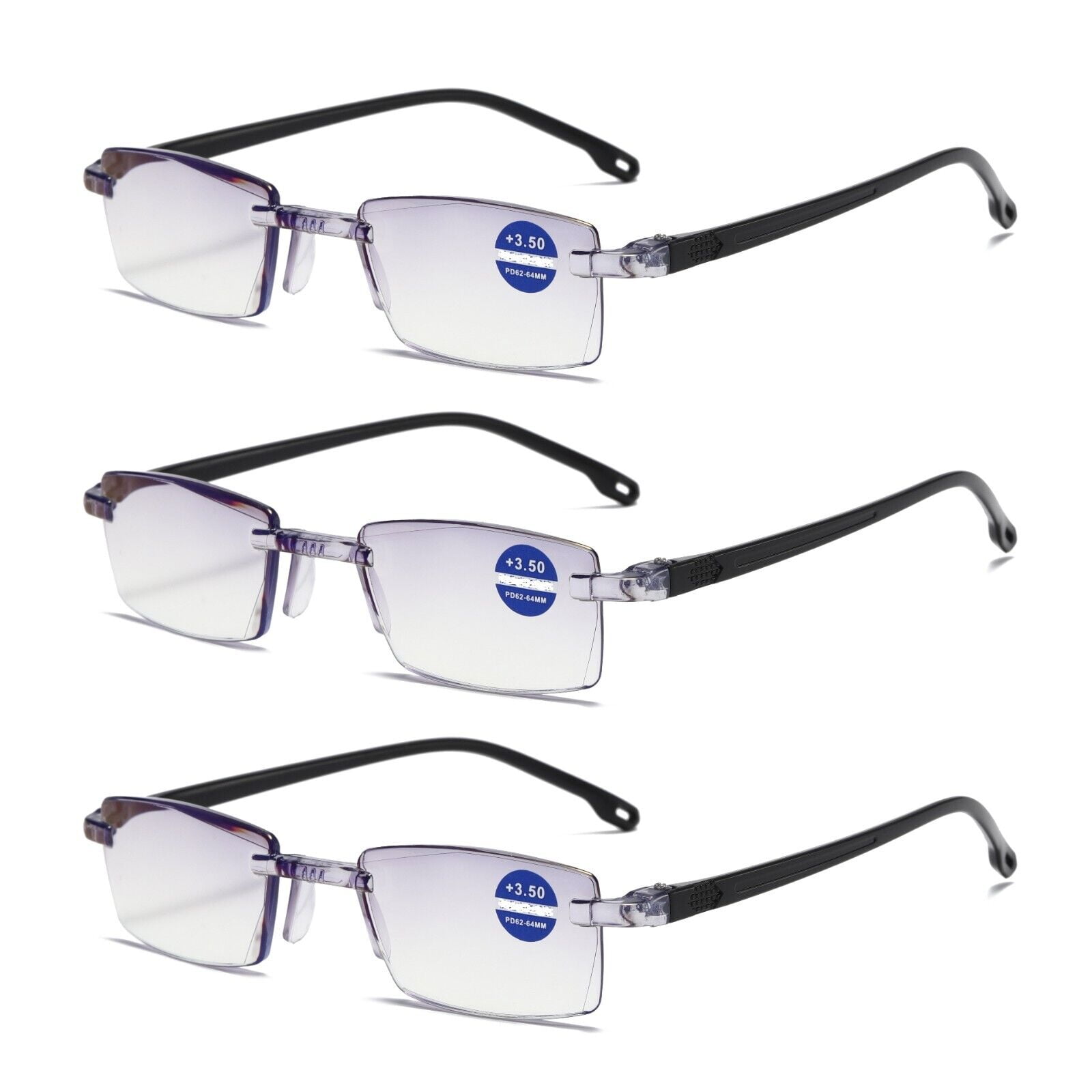 3 Pairs Rimless Blue Light Blocking Reading Glasses Diamond Cut Edge Readers for Men +1.00