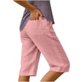 thumbnail image 2 of Kvture Womens Capri Pants Knee Length Cotton Linen Capris Summer Straight Leg Loose Beach Bermuda Shorts with Pockets XL Pink, 2 of 6