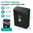 thumbnail image 2 of 10-Sheet Cross Cut Paper Shredder with P-4 Security Level, 3.43-Gallon Basket, 3-Mode Auto Off Reverse Control, Shreds Paper, Credit Cards, CDs, Staples and Clips for Home Office, 2 of 9