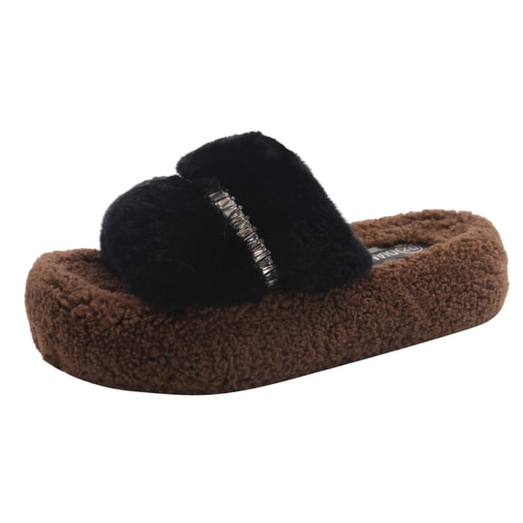 KIJBLAE Women's Letter Print Fuzzy Lined Platform Warm Slippers, Cozy Trendy Plush House Slippers for Winter, Thick Cushioned Sole for Indoor Daily Comfort Black 39