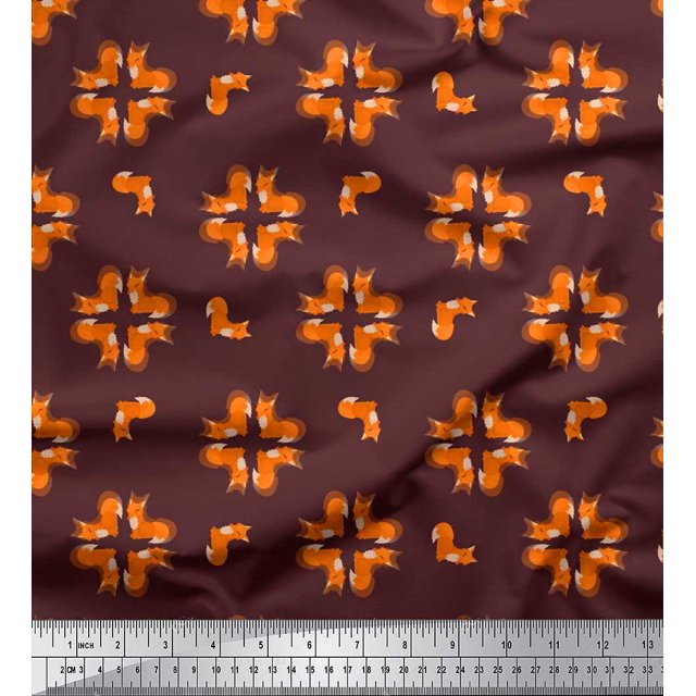 Soimoi Poly Georgette Fabric Fox Kids Decor Fabric Printed Yard 42 Inch Wide