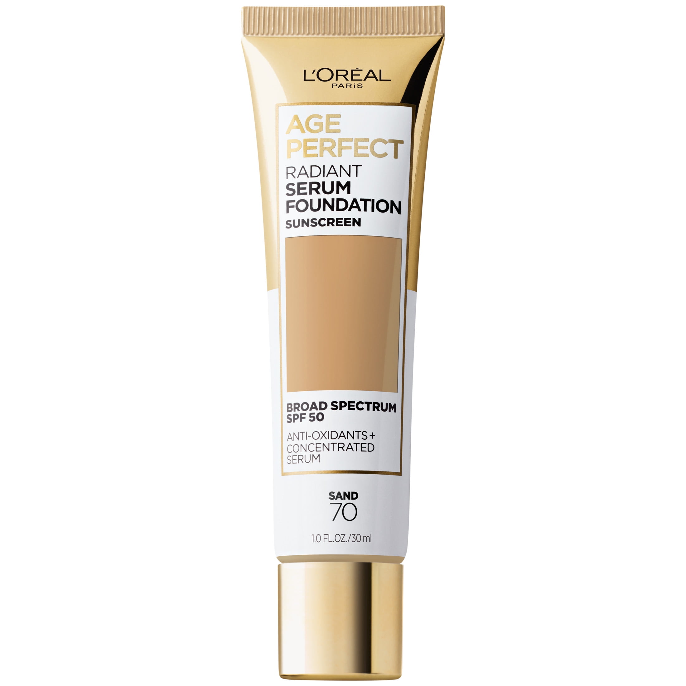 (3 pack) L'Oreal Paris Age Perfect Radiant Serum Foundation Makeup with SPF 50, 70 Sand, 1 fl oz