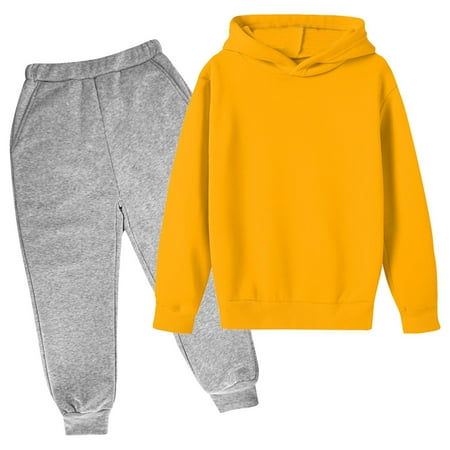 

Girls Boys Sweatshirts Set Kids Hoodie and Joggers Pant Sets Two-piece Sweatsuits Fall Winter Spring Outfits (7-8 Years Yellow 01)