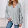 thumbnail image 2 of idosla Womens Oversized Long Sleeve Shirt Casual Waffle Knit Tunic Tops Lace Patchwork Pullover Sweatshirt (Light Gray, S), 2 of 8