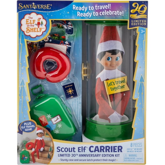 The Elf on the Shelf Scout Elf Carrier Limited 20th Anniversary Edition Kit - Commemorative See-Thru Scout Carrier and Accessories - Scout Elf Not Included