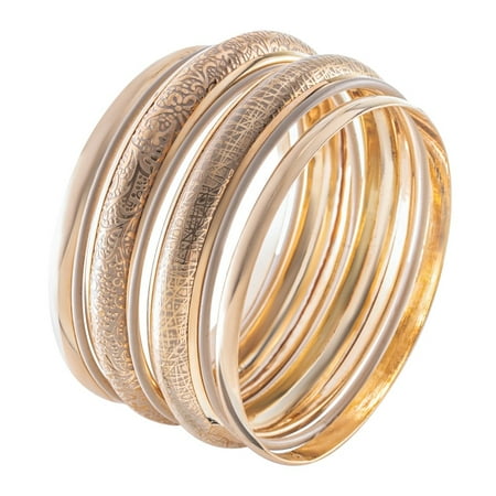 Bangles - 7PC Bangle Bracelets for Women - Gold Arm Jewelry Costume Accessories