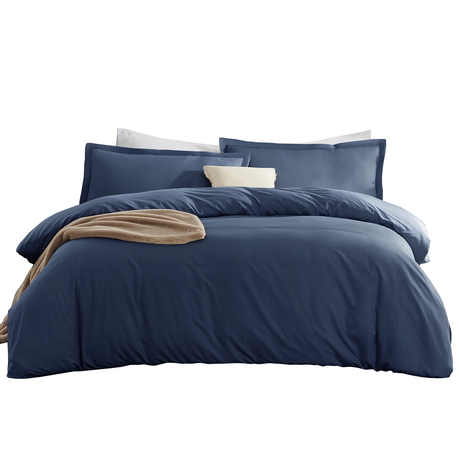 LammaLoe Duvet Cover Queen, Luxury Microfiber Bedding Sets with 2 Pillow Shams,Navy Blue