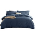 thumbnail image 4 of Virtu 3pc Duvet Cover Set, Luxury Microfiber Bedding Set Queen with Pillow Shams, Navy Blue, 4 of 10