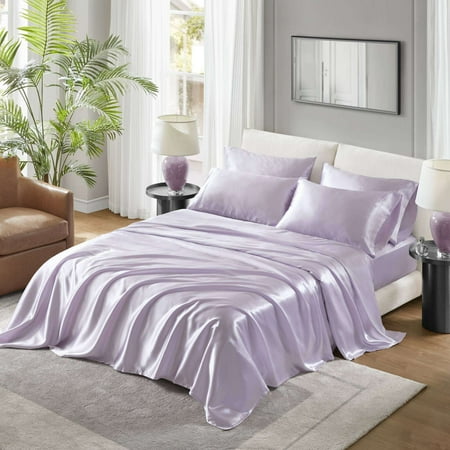 Bed In A Bag Satin Luxury Sheet Set Cal King Lilac Cotton Bedding Set Polyester Bed Sheet Set Household Supplies & Décor Bedding Bedding Sets