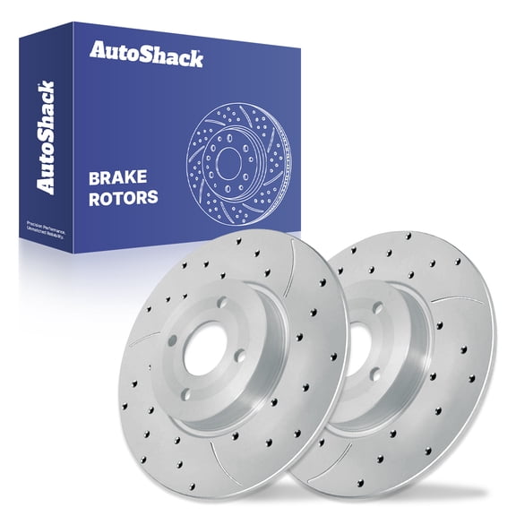 AutoShack Rear Brake Rotors for Ford, EcoSport 2018-2022, AWD L3 1.0L L4 2.0L - Coated Drilled & Slotted - Silver Matte Finish - TurboGuard - 10.67" (271 mm), 4-Lug