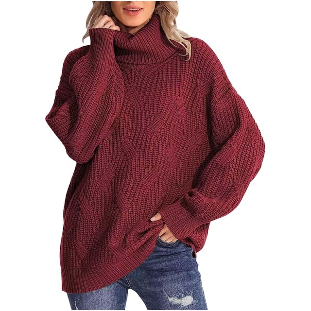 Yuyuzo Womens Oversized Sweater Long Sleeve Turtleneck Pullover Jumper Tops Ribble Knit Solid Color Sweaters