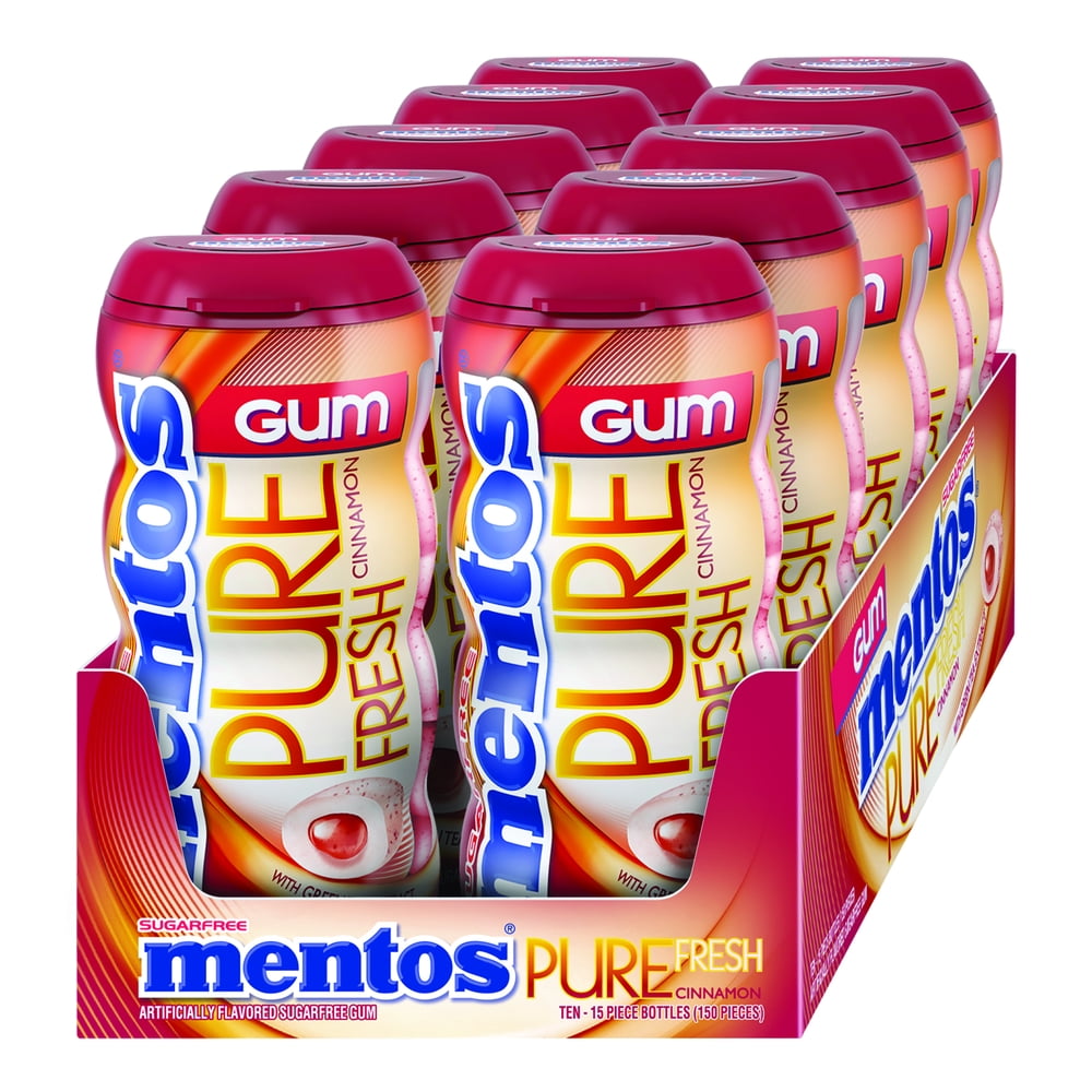 Mentos Pure Fresh Gum Cinnamon 15 Piece Pocket Bottle Pack Of 10