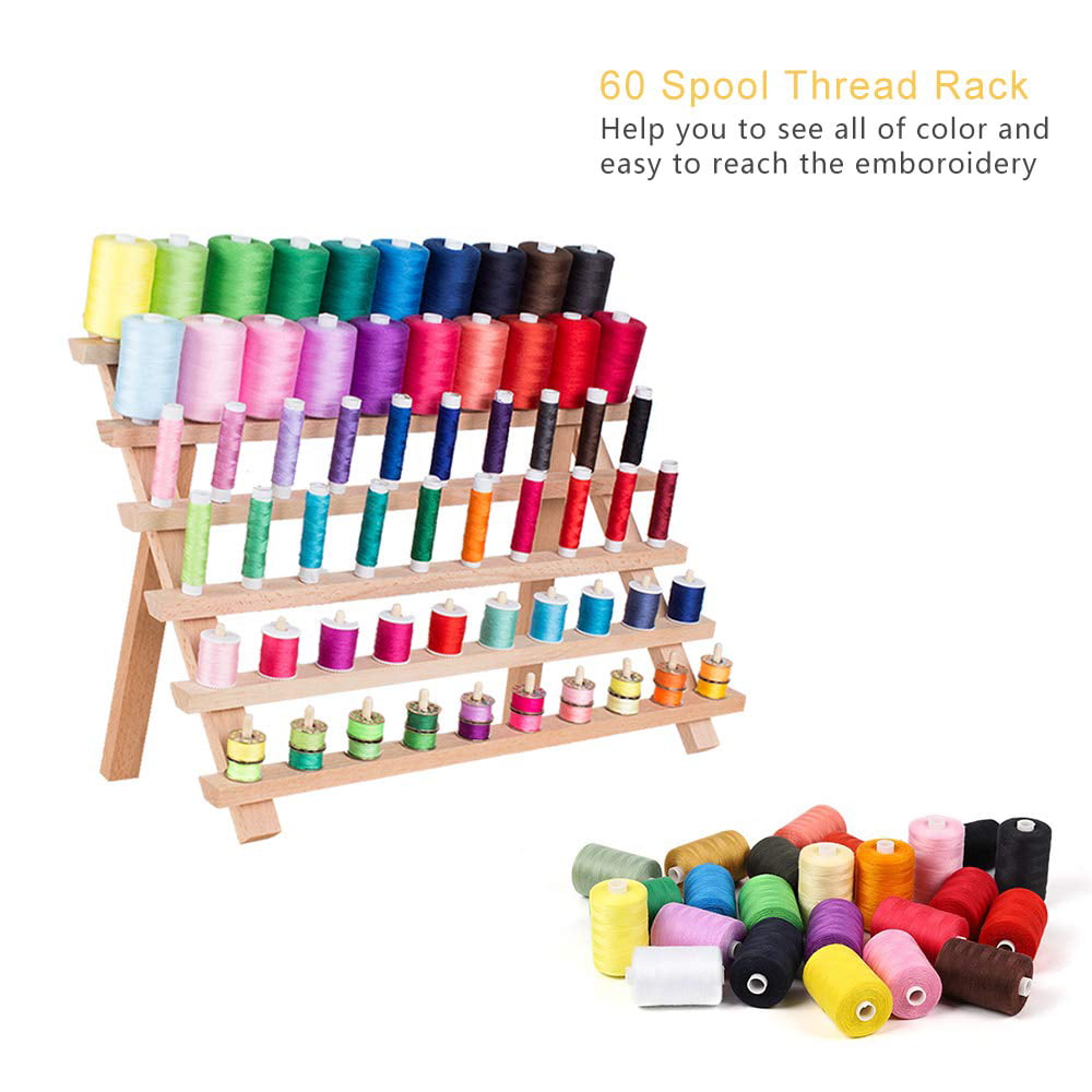 Wooden Embroidery Thread Organizer With Hook and Tool for Sewing Thread Spools-2 Pack HAITRAL 60 Spool Sewing Thread Rack 