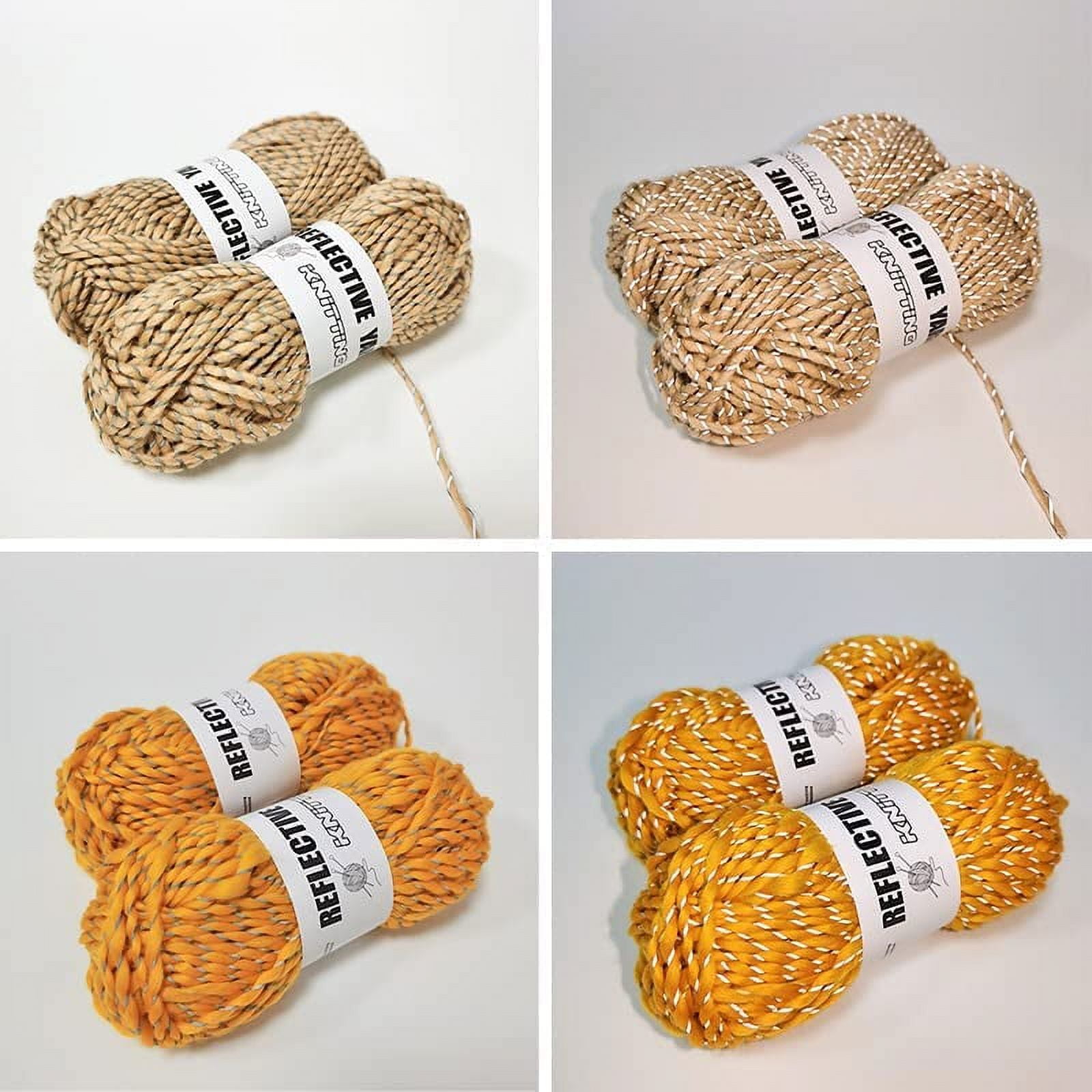 caichuxiye 4pcs Reflective Yarn,Sparkle Yarn,Silver Yarn,for Crafts Glow in The Dark Yarn for Crochet for Reflective High Visibility Warm Winter Loop Reflective Hat.(50g, 55 Yards) (Orange)