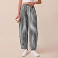 thumbnail image 4 of Women's Plaid High Waist Wide Leg Cropped Pants, Loose Relaxed Fit Barrel Trousers with Side Pockets, for Spring Summer Daily Wear, Travel or Casual Outfits Black L, 4 of 5