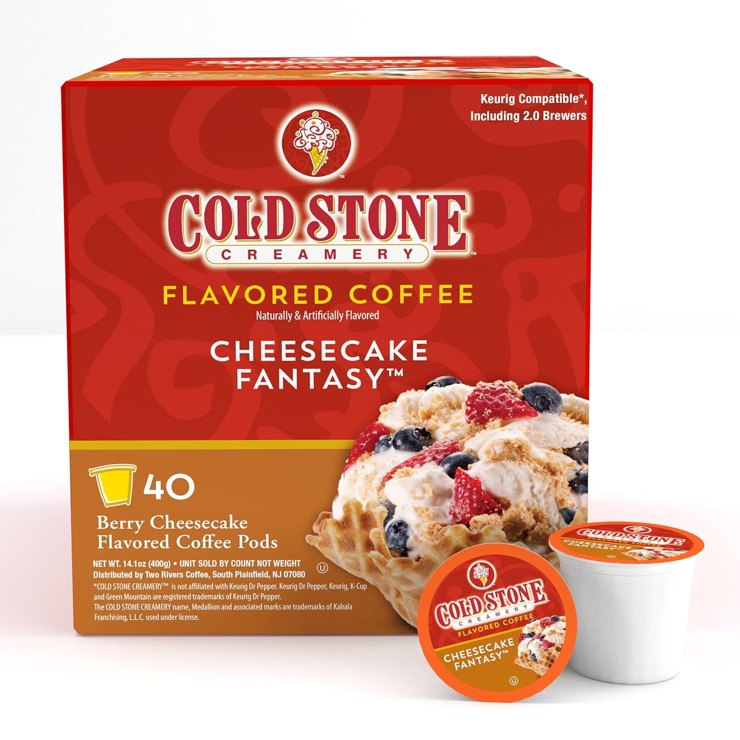 Cold Stone Creamery Cheesecake Fantasy Ice Cream Coffee Pods for Single-Serve Coffee Brewers, 40 Ct