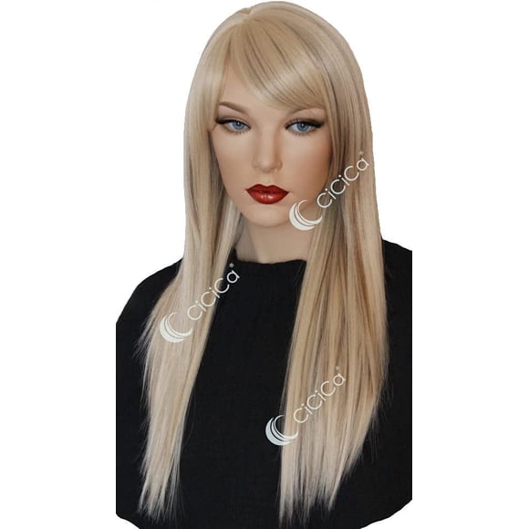 AmPm - “Amelia”, Synthetic Full Cap Wig, 24 Inches Long Wig with Swept Bang, Straight Wig, Mixed Dark Blonde and Beach Blonde Wig, Premium Heat Resistant Hair Replacement Wig for Women Daily Use.