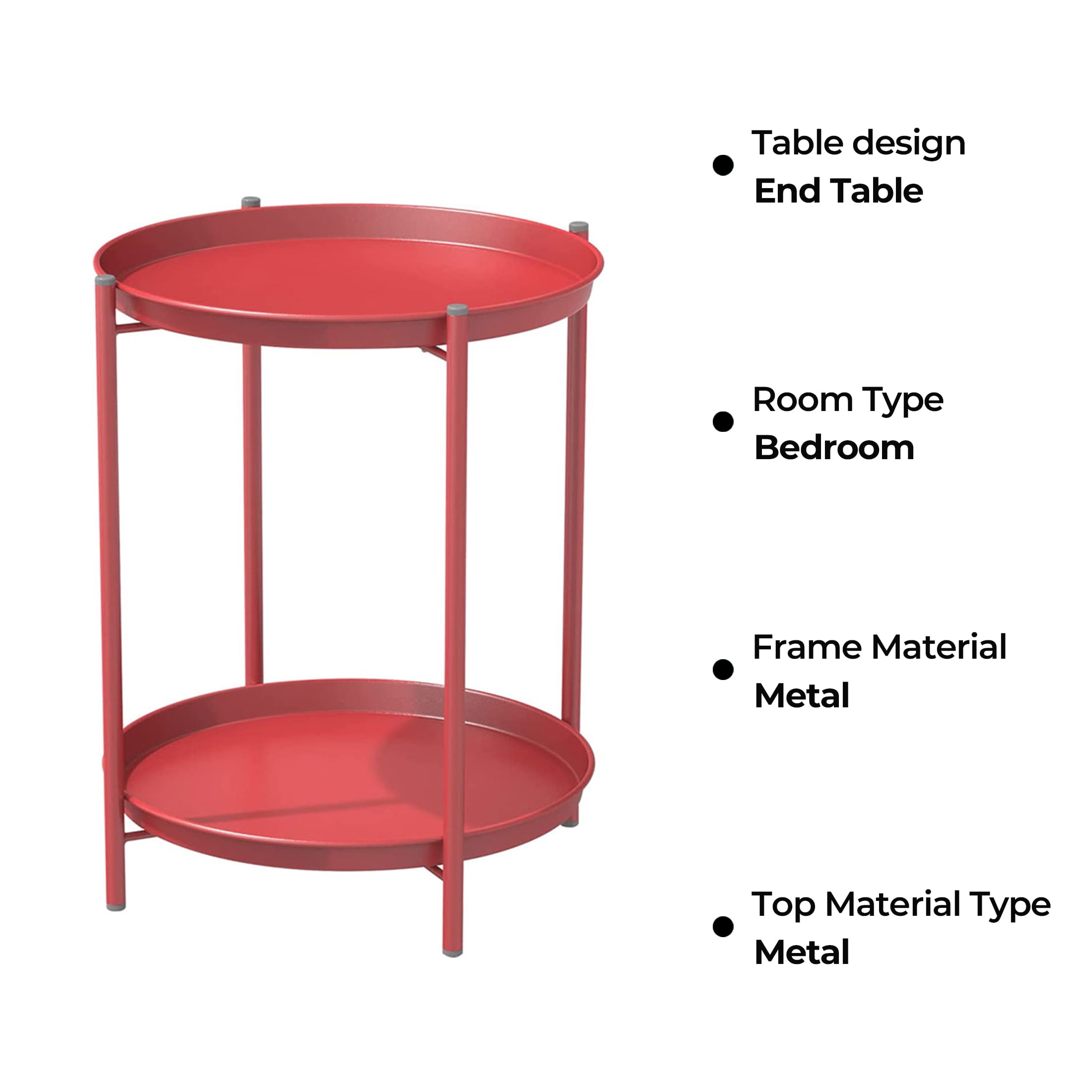 Grand Patio Indoor & Outdoor Side Table 2-Tier, Weather-Resistant Steel Round End Table for Porch, Poolside, Bedroom, Living Room, Red