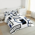 thumbnail image 3 of Manfei Steel Blue Geometric Bedding Comforter Set, Square Rectangle Twin Comforter Sets, Abstract Ombre Reversible Bedding Set, Microfiber Bedroom Decor, 2 Pieces, 3 of 8